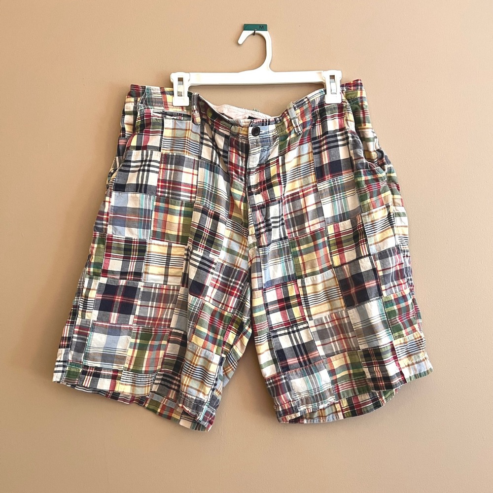 J.Crew Mens Vintage Madras Patchwork Shorts Multi Color Plaid 100% Cotton 38W 9"